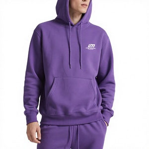 Chándal Morado con Capucha para Hombre, Color Sólido, Casual, Manga Larga, 100% Algodón, Ligero, Ropa de Invierno, Bolsillos, Transpirable, con Cordón Ajustable - Product Image 2