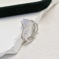 Plata de Ley 925 para mujer, piedra de luz de luna chapada en rodio, compromiso clásico, dedo de piedras preciosas para boda, joyería fabricada