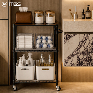 MZG Bathroom Organizer <b>Trolley</b> Heavy Duty 3 Tier Chrome Wire Rolling Storage Utility Metal <b>Carts</b> with Wheels for Home & Hotel - Product Image 1