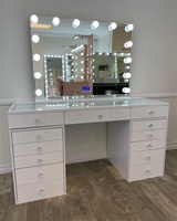 Table de toilette de luxe blanche miroirée avec miroir de maquillage LED, ensemble de meubles miroirés, coiffeuse pour chambre à coucher - Meilleure vente