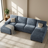 Ensemble de canapé sectionnel rectangulaire moderne 4 places avec double chaise longue, structure en bois massif, mousse à mémoire de forme, revêtement en lin gris foncé