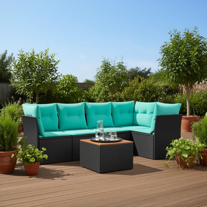 Ensemble de canapés de patio en polyrotin noir avec coussins, mobilier d'extérieur, 6 places, design contemporain - Product Image 2