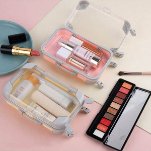 Mini boîte cadeau de voyage en plastique rose en forme de cube, valise rigide, pour bonbons et cils entiers pour les fêtes et les célébrations - Product Image 4