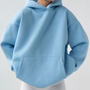 Sudadera con capucha de algodón polar de gran tamaño con estampado de logotipo personalizado y hombros caídos para mujer - Product Image 6
