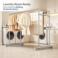 Porte-vêtements autoportant en métal à double barre pour intérieur, séchoir à linge domestique
