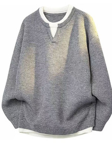 Custom Men Textured Knit Sweater Embroidery Logo Loose Fit Pullover Crew Neck Casual Fall Winter <b>Jumper</b> - Product Image 3