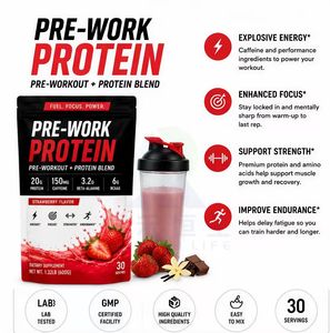 Poudre Protéinée Pré-Entraînement Fraise pour Adultes 30g <span class=keywords><strong>Whey</strong></span> Citrulline Bêta-Alanine Complexe BCAA 300g 20 Portions Complément Sportif - Product Image 4
