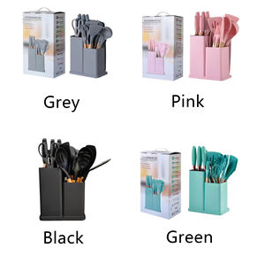 New 19-Piece <b>Kitchen</b> Tools Set <b>Stainless</b> <b>Steel</b> Blades with Plastic PP Handles Includes Silicone <b>Utensils</b> Cutting Knives - Product Image 2