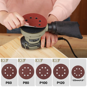 Lijadora Orbital Industrial/Profesional de 5 Pulgadas con Accesorio de Gancho y Bucle, 1200W, Velocidades Variables Eléctricas para Lijado de Madera - Product Image 3