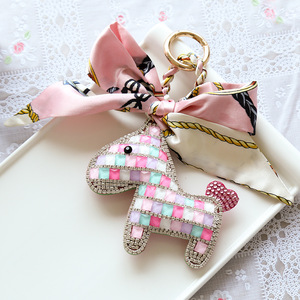 Porte-clés en cristal Little Pony Horse avec nœud papillon, pendentif pour sac à main pour femmes, charme, foulards en soie, boucle de porte-clés, porte-clés - Product Image 6
