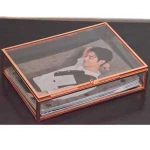 metal brass frame elegant trinket glass rose gold photo box for photographer packing 8 *10 4*6 5*7 print card personalized usb