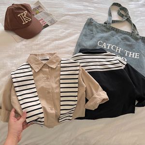 Tongxingyuan Girls Shirt Solid Color Striped Collar Cotton Poplin Autumn Spring Kids Blouse 80cm 90cm - Product Image 3