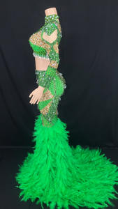 Novance Y2724 Abiti Lunghi 2025 Estate Due Pezzi Lussuosi con Cristalli e Piume Abiti Lunghi da Donna Manica Lunga Modesti - Product Image 2