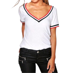 Low MOQ cotton t-shirt women girl summer sexy v neck custom print blank t shirt