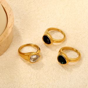 Bagues tendance en acier inoxydable PVD or 18 carats avec opale ovale, turquoise et zircon, bijoux personnalisés étanches pour femmes, mariages - Product Image 3