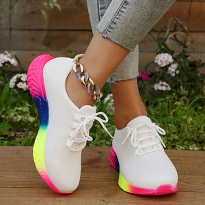 Zapatillas deportivas casuales de punto con plataforma para mujer, talla grande, diseño de correa elástica tipo monje, iluminadas, flexibles y resistentes para QS112A9 - Product Image 4