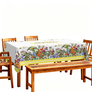 Wholesale Waterproof Yellow Spring Floral Border Printed <strong>Table</strong> <strong>Cloth</strong> for <strong>Easter</strong> Party Dining Decor - Product Image 2