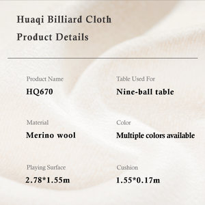 Ensemble complet de draps et de <span class=keywords><strong>tapis</strong></span> de <span class=keywords><strong>billard</strong></span> Huaqi HQ669, draps et <span class=keywords><strong>tapis</strong></span> de <span class=keywords><strong>billard</strong></span> de compétition haut de gamme de 9 pieds. - Product Image 6