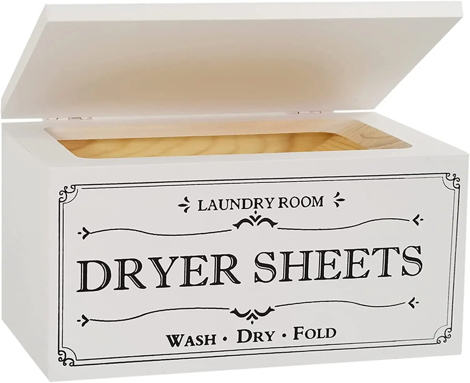 Wood Box Dryer Sheet Holder Dispenser with Hinged Lid, Wooden Dryer Sheet Storage Box Fabric Softener Sheets Container