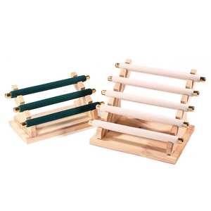 Espositore con anello a 5 strati in legno rimovibile portaoggetti con anello scaletta portagioie staccabile con asta in velluto multicolore - Product Image 6