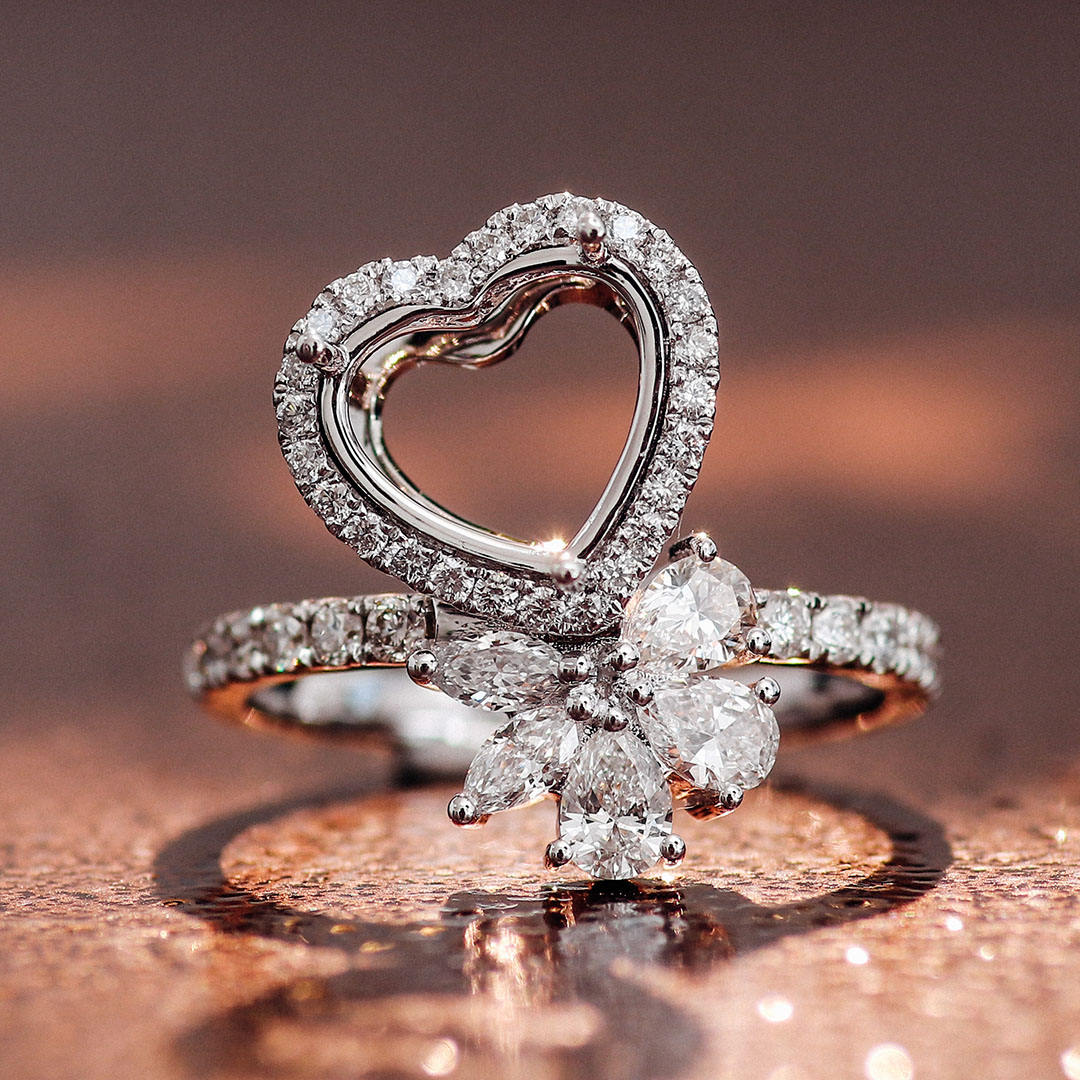 แหวนเพชรแล็บไวท์โกลด์ 10K