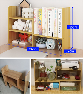Estantería de madera MDF para libros, organizador de almacenamiento de escritorio de combinación 2 en 1, ajustable - Product Image 3