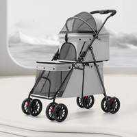 Poussette double pour animaux de compagnie, 4 roues universelles, tissu Oxford, voyage en plein air, compartiment bébé et animal, poussette pour chien