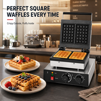 Máquina de Waffles Comercial, 220V, Eléctrica, de Acero Inoxidable, Antiadherente, con Control de Tiempo, para Cafetería y Panadería