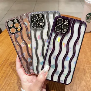 IPhone 15 için Pro max dalga şekli lüks telefon kılıfı moda stil renkli tpu arka kapak glitter bling iphone için kılıf