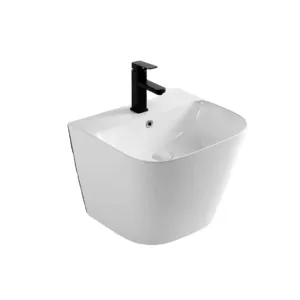 Wall mount install solid ceramic washbasin bathroom sink