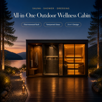 Salle de sauna et douche combinées avec zone de vestiaire en cèdre rouge, suite complète 3 zones pour 4 personnes