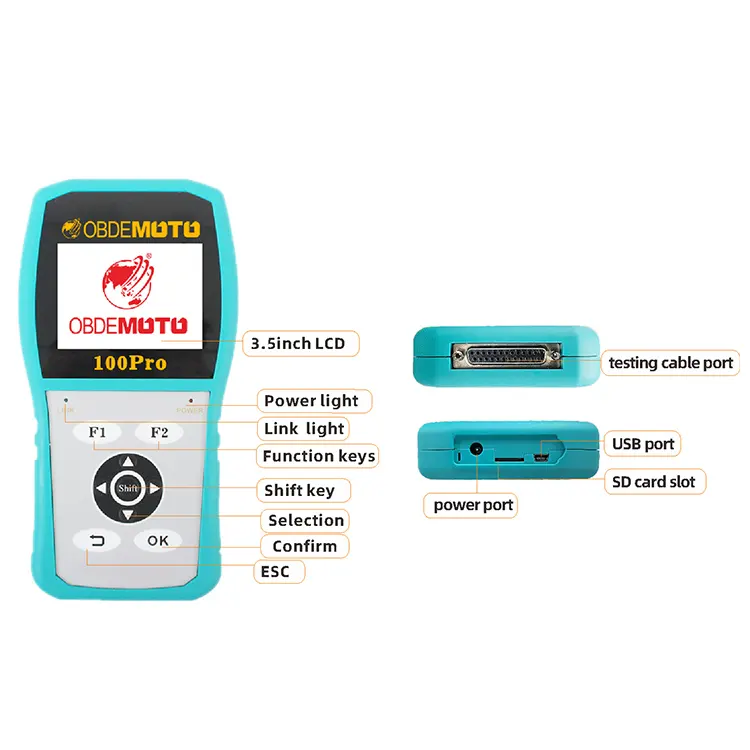 Obdemoto-100pro Pemindai Diagnostik Sepeda Motor Versi Terbaru Pemindaian Sepeda Motor dengan Remap dan Pemrograman Kunci Pintar