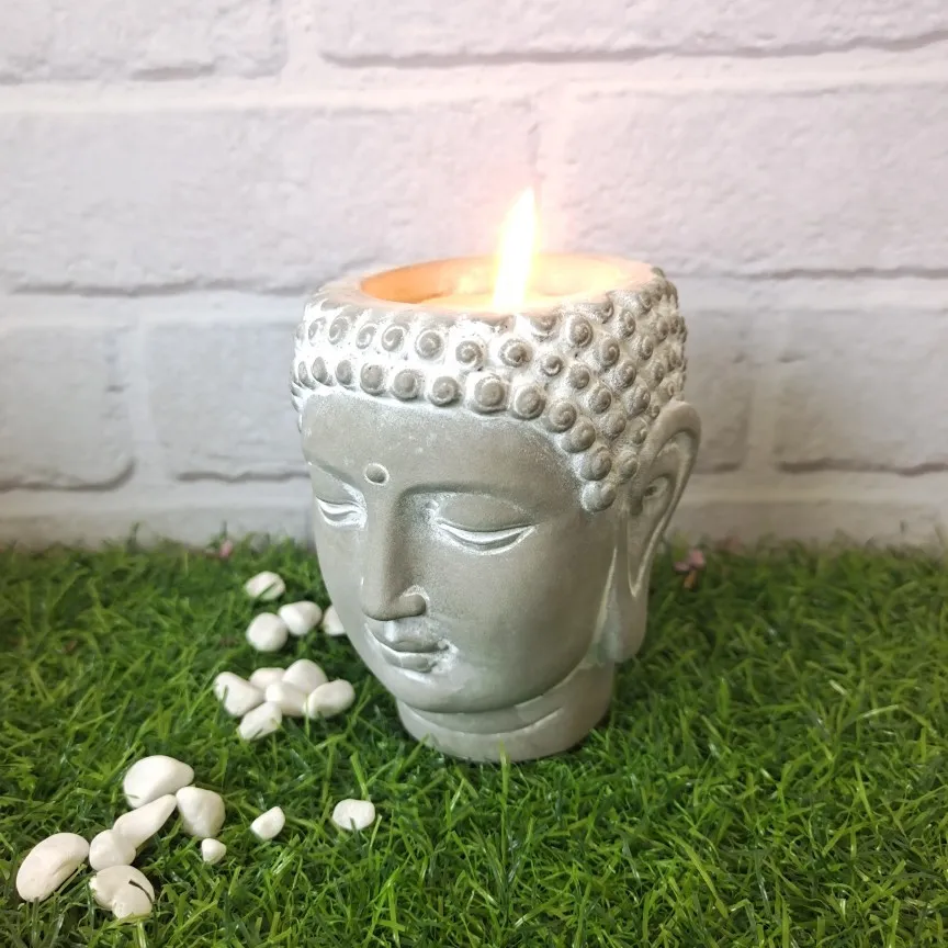 Modern Buddha Head Candle Holder Luxury Concrete Buddha Candle Vessel Empty Cement Candle Jars