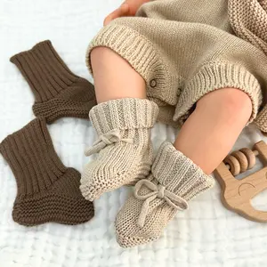 Benutzer definierte Neugeborene Strickwaren Baumwolle Wolle Handgemachte Häkeln 0-1 Jahre Winter Warme Stiefeletten Für Mädchen Jungen