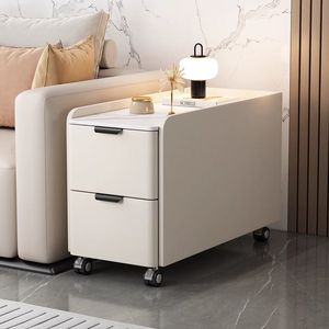 Mesa de Noche de Venta Directa de Fábrica, Mesa de Noche de Doble Capa para Sala de Estar, Madera Maciza + Piedra Sinterizada - Product Image 2