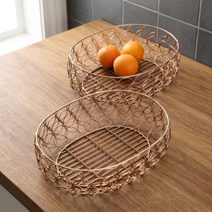 Panier de rangement rond en métal fait main, design minimaliste, pour cuisine, conteneur alimentaire, à un seul niveau, conception soudée - Product Image 3