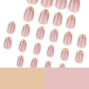 24 pièces de <span class=keywords><strong>faux</strong></span> <span class=keywords><strong>ongles</strong></span> en acrylique 3D simples, courts, ronds, couleur nude rose, dorés, à <span class=keywords><strong>coller</strong></span>, personnalisables, 3550 - Product Image 4