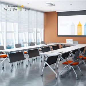 Table et chaise d'écolier pliantes combinées pour salle de classe, table de formation ovale avec <span class=keywords><strong>roulettes</strong></span>, confortables, en plastique de haute qualité - Product Image 2