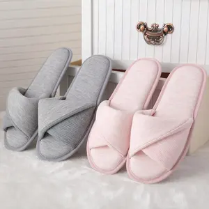 Latest Design Custom Flat Anti Slip TPR Sole Open Toe Home Cotton Slippers for Ladies
