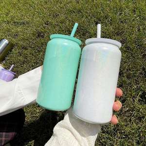 Shimmer Glitter Blank Sublimation 16oz Stainless Steel Glittering Tumbler Can Cups for Iced Coffee Pop - Product Image 3