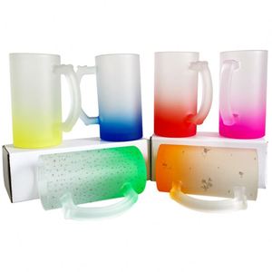 Ombre Color Gradient Colorful Iridescent Glitter rainbow 16oz Pint Blank Sublimation Frosted Frosted <b>Glass</b> Beer <b>Mug</b> <b>with</b> <b>Handle</b> - Product Image 1