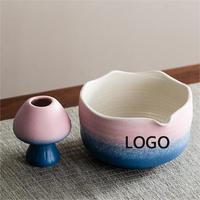 Kit de cérémonie du thé japonais de luxe rose bleu vert avec logo personnalisé, bol en porcelaine Chawan fait main, fouet à matcha écologique