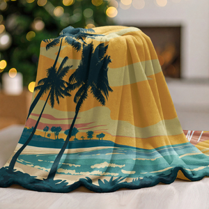 Coperta in Flanella con Stampa Digitale Decorativa Design Spiaggia e Palme, Fornitore OEM per Vendita all'Ingrosso per Supermercati - Product Image 5