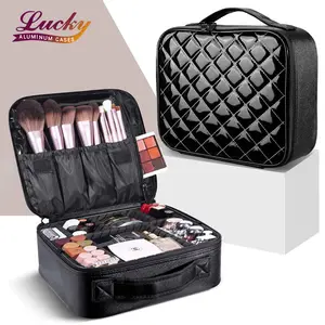 Tas Makeup Perjalanan Wanita, Kereta Makeup Profesional Tas Kosmetik Penata dan Kotak Peony Lucu Pemegang Kuas Makeup