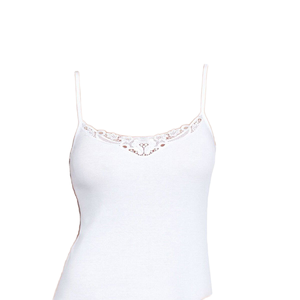 Débardeur court uni blanc pour femme, bretelles spaghetti, en coton côtelé respirant, avec bordure en dentelle, décontracté, longueur standard - Product Image 4