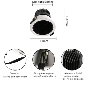高CRIホテル天井スポットライトアルミ凹面調光アンチグレア12W COB LEDダウンライト