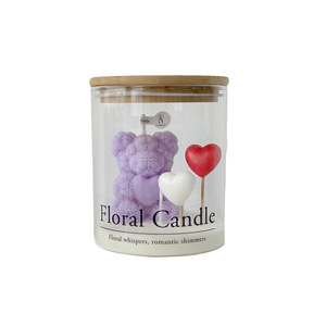 Bougie parfumée en forme de cœur d'ours rose dans un bocal en verre avec couvercle en bambou, bougie esthétique en cire de soja, cadeau pour la Saint-Valentin, décoration - Product Image 5