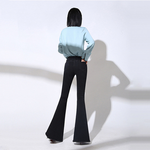 Vaqueros ceñidos de cintura alta para mujer, Vaqueros súper acampanados elásticos, de talla grande, color azul y negro, elegantes, para Otoño e Invierno - Product Image 3