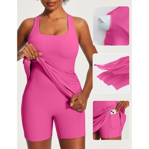 FOXA Womens Tennis Dress Built In <b>Bra</b> Shorts Square Neck Sleeveless Quick Dry Athletic Golf Dress Summer Outfit - Product Image 5
