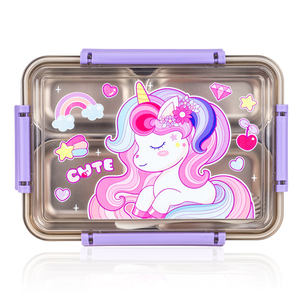 4 Compartments Bento Cartoon Design Leak-Proof 800ml Stainless Steel <strong>Lunch</strong> Container with Divider and Lids <strong>Lunch</strong> <strong>Box</strong> for Kids - Product Image 1